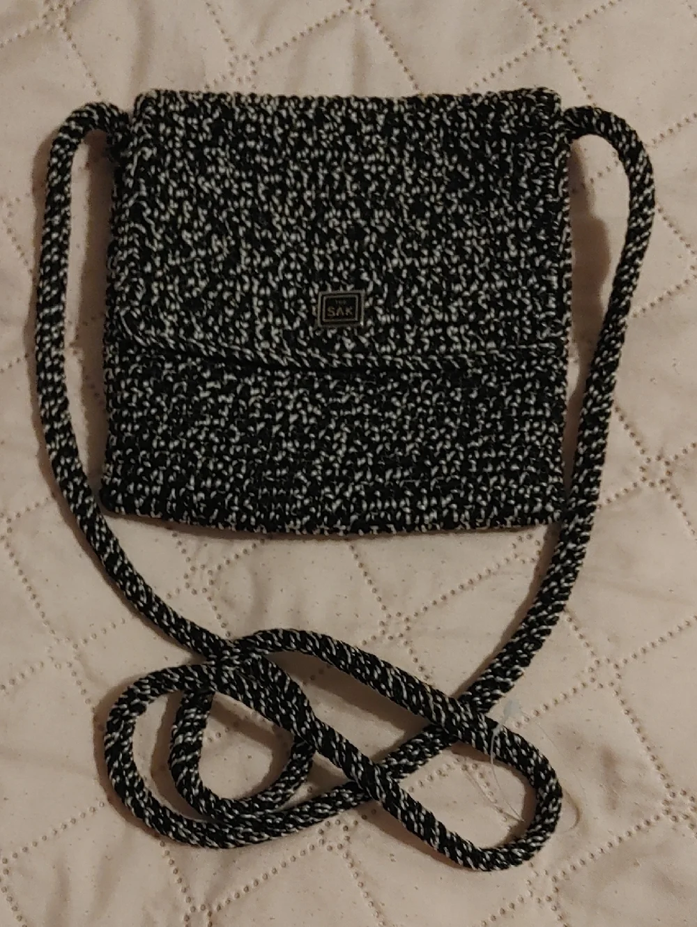 The Sak Black & White Woven Flap Mini Crossbody
